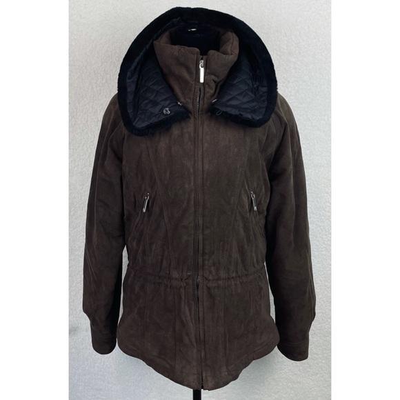 (VTG) METROPOLIS • Brown/Black Suede Fur Trim Jacket - Picture 9 of 16